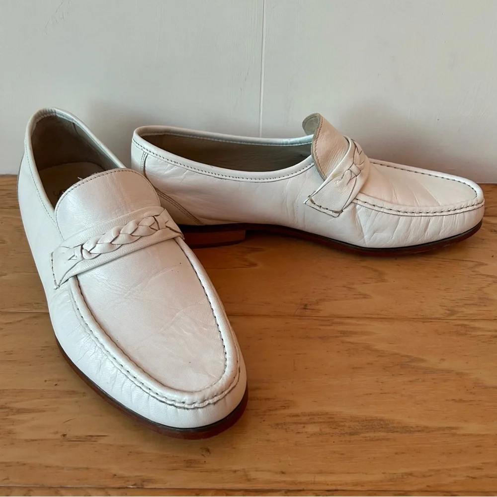 Stafford White Leather Loafer 11 EEE Slip On Shoe